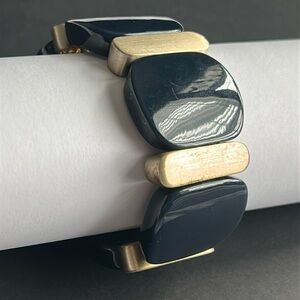 Women’s vintage chunky navy blue/gold tone beaded bracelet‎ one size stretches
